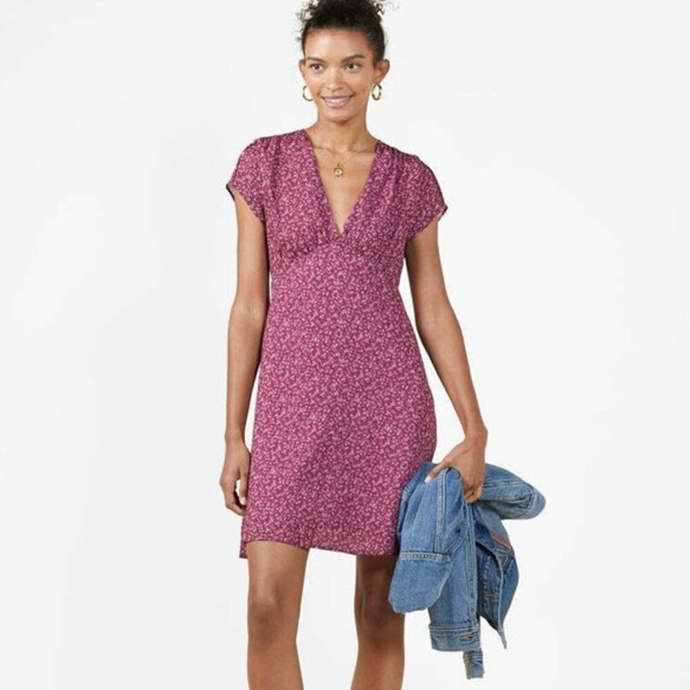 Outerknown Spring Dress Size XS Purple Cottage NWT Sustainable Summer Floral